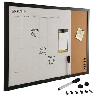 Bakaji Magnettafel Weiß mit Memo-Pinnwand aus Kork kombiniert 60 x 40 cm Holzrahmen mit abwischbarem Marker 2 Magnete und 6 Reißzwecken Modernes Design Tafel Home Küche Büro