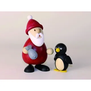 Kunsthandwerk Ullrich Weihnachtsmann mit Fisch HxB 9,5x9,5cm NEU Erzgebirge Weihnachtsfigur Holzfigur