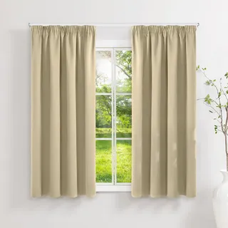 Runyéla Gardinen mit Kräuselband Vorhänge Blickdicht Beige Verdunkelungsvorhänge 2er Set 160 x 140 (HxB) für Schienensystem, Thermovorhänge Kälteschutz Schiebegardinen für Wohnzimmer Curtain