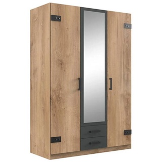 WIMEX Kleiderschrank Liverpool, Made in Germany, mit Spiegel und 2 Schubladen, 135x58x199cm, Industrial Design