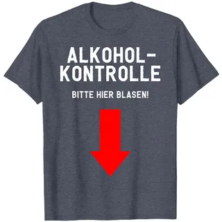 Alkoholkontrolle - Bitte Hier Blasen T-Shirt, Herren, Blau Meliert, L