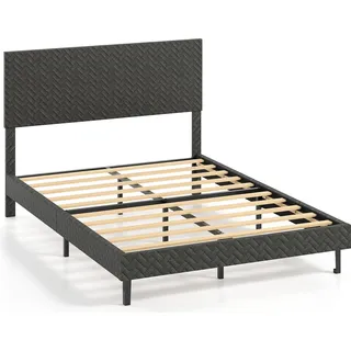 COSTWAY Polsterbett mit Lattenrost, Bettrahmen mit höhenverstellbarem Kopfteil & Höhe 30cm, Bettgestell ohne Matratze, in Grau Samt 140 x 200 cm - Grau
