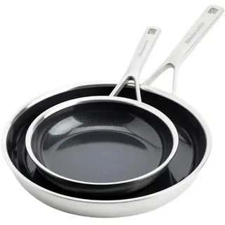 KitchenAid Pfannenset , Schwarz, Edelstahlfarben , Metall , 2-teilig , rund , Kochgeschirr, Pfannen, Pfannensets