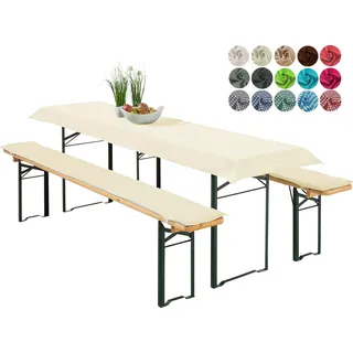 heimtexland ® Bierzeltgarnitur Auflagen Set 3-teilig Tischdecke Bierbank Polster Sitzkissen Tischdeko Typ698 Ecru für Tischmaß 50x220 cm - Beige