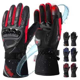 IRON JIA'S Winter Motorradhandschuhe Wasserdicht Winddicht Level 1 KP Leicht und Warm Touchscreen Handschuhe für Motorrad Wandern und andere Outdoor-Sportarten Mann und Frau-Rot-XL