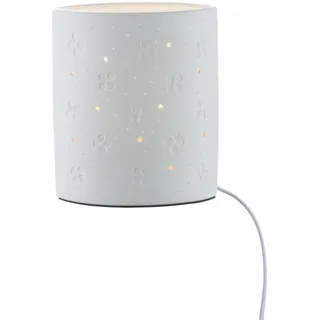 GILDE Tischleuchte Fliederblüte Porzellan weiß Blumen Motiv Höhe 20,5 cm Blumenmuster Tischlampe Beleuchtung Dekoration Frühling