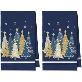Artoid Mode Blau Bäume Sterne Schneeflocken Weihnachten Bar Küchentücher Geschirrtücher, 42x65 cm Mikrofaser Saugfähig Küchen Reinigung Deko 2er Set