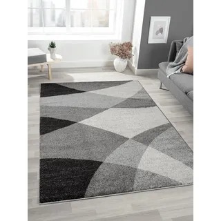 Mia's Teppiche "Mosaix - Moderner Dichter Kurzflor Teppich für Wohn- und Schlafzimmer, mit Konturenschnitt, Geometrischen Mustern, Kariert, in Grau, 140 x 200 cm