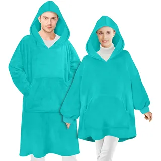 Emily ́s Check Hoodie Oversize Kuschelfleece mit Kapuze und Bauchtasche 1584.2299, Uni Größe S-M, türkis
