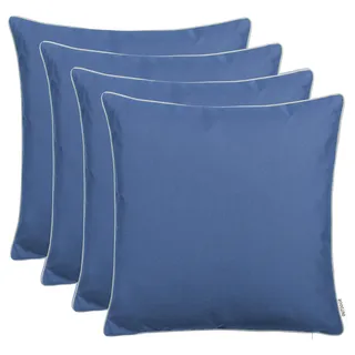 Brandsseller Kissen 4er-Set 45x45cm Outdoor Garten Dekokissen mit Paspel - Garngefärbt Uni Schmutz- und Wasserabweisend mit Reißverschluss Blau