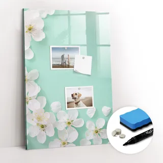 Magnetisches Wandabziehbild - Schwarzer Marker + Schwamm + Magnete - 40 x 60 cm - Blühende Blumen