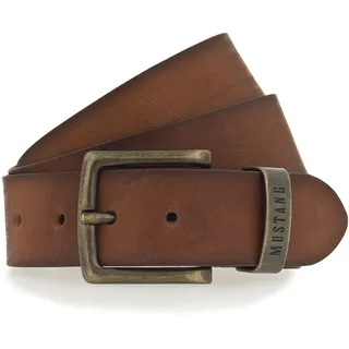 Ledergürtel MUSTANG, Herren, Gr. 110, braun (cognac), Rindsleder, unifarben, Gürtel Ledergürtel, Schnalle altmessingfarben, Logo auf der Metall-Schlaufe, 4 cm