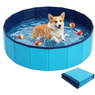 Hundeplanschbecken,Hundepool,50x10 cm Faltbare Schwimmbecken,Haustier Schwimmbecken,rutschfest Tragbar PVC Swimmingpool,Blau