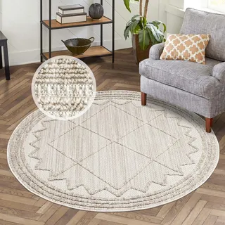 Carpet City Teppich »CLASICO 8931« rund 11 mm Höhe Kurzflor, Hochtief-Muster, Boho, Wohnzimmer, beige