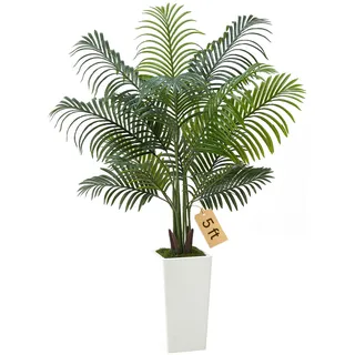 VEVOR Künstliche Areca-Palme, 1,52 m, künstliche tropische Palmenpflanzen mit weißem Pflanzgefäß, Kunstseidenpflanze im Topf, Kunstbaum für Veranden, Wohnzimmer, Terrassen Zuhause, Büro