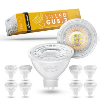 Luxari GU5.3 LED Lampe [10x] - MR16 Entspricht 50W Halogenlampe - Leuchtmittel 5W 420lm - Spot Mit 2700K Warmweiß [Energieklasse A+]