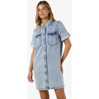 Jeanskleid NOISY MAY "NMNEW SIGNE S/S DENIM DRESS VI003LB NOOS", Damen, Gr. XL, N-Gr, blau (light blau denim), Denim/Jeans, Obermaterial: 100% Baumwolle, unifarben, Kleider Jeanskleid