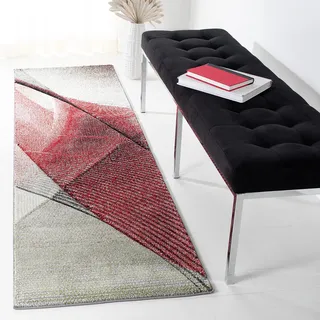 SAFAVIEH Zeitgenössische Teppich für Wohnzimmer, Esszimmer, Schlafzimmer - Hollywood Collection, Kurzer Flor, Grau und Rot, 69 X 244 cm