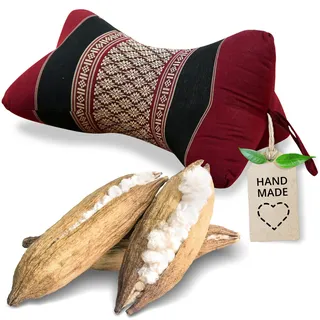 livasia Nackenstützkissen Knochenkissen - Ø 15x32cm - Nackenkissen Knochenform, Sofakissen, Lesekissen mit Kapok, Kissen für Garten und Balkon, Reisekissen handgefertigt (Rot/Schwarz)