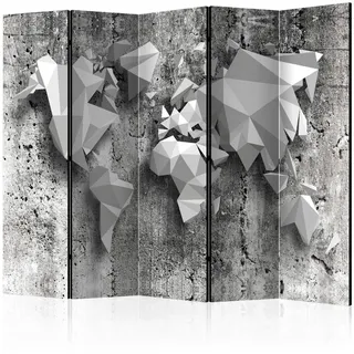 artgeist Paravent doppeltseitig , Schwarz, Weiß , Holz, Textil , Kiefer , massiv , Weltkarte , 225x175x3 cm , Motiv auf Vorder- und Rückseite , Wohnzimmer, Raumteiler, Paravents