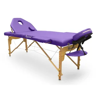 QUIRUMED Klappbare Holztrage Pro, 194 x 70 cm, mit klappbarer Rückenlehne, Farbe Lila, Kunstleder, Gesichtsloch, Abnehmbarer Kopf, höhenverstellbar, bis zu 150 kg