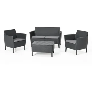Keter Lounge Set Salemo für 4 Personen, 2er Sofa + 2 Sessel + Tisch + Sitzauflagen, graphit - Grau