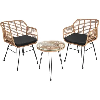 tectake Rattan-Sitzgruppe Molfetta 2er Set, UV-beständig, Polyrattan Stahl, natur, 2 Stühle 58x64,5x86,5 cm, Tisch 51x55,5 cm, wasserabweisend , Naturfarben , Kunststoff , Rechteckig , Gartenmöbel, Gartengarnituren, Gartenmöbel-Sets