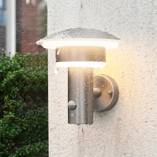 NBHANYUAN Lighting® LED 4 Modi Außenlampe mit Bewegungsmelder und Dämmerungsschalter Aussenwandleuchten Silber SUS316 Edelstahl 3000K Warmweiß Licht 220-240V 1000LM 9W IP44 (mit PIR Sensor)