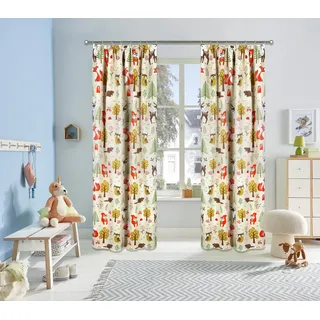 Verdunkelungsvorhang MY HOME "Waldtiere" Gr. 2, bunt (beige, bunt), B:130cm H:175cm, Polyester, Gardinen, Verdunkelungsvorhang, blickdicht, bedruckt, verschiedene Größen, Topseller