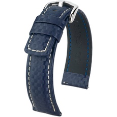 HIRSCH Herren Uhrenarmband Karbon Style Modell Carbon Größe Uhr 18 mm/Schließe 16 mm, Farbe Blau