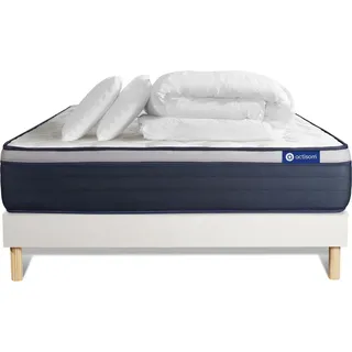 Komplettpaket Bett - Matratze 200x200 cm + Boxspringbett mit Lattenrost (im Set) + 2 Kopfkissen + Bettdecke - Actimemo Max - Weiß