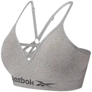 Reebok, Damen, Nahtloser BH, elastisches, Bauchfreies Sport-Top, ohne Bügel, Rücken im Racer Style, in Grau