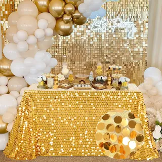 B-COOL Goldfarbene Pailletten-Tischdecke, 127 x 270 cm, glitzernd, rechteckig, Tischdecke für Partys, Hochzeit, Geburtstag, Halloween, Herbst, Party-Dekoration