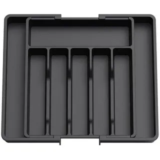 Kunststoff-Lade-Organizer - Uitbreidbaar - 37,5 cm Tiefe - Keuken-Lade-Verdeler - Für Besteck, Teller, Löffel - Schwarz - Schwarz