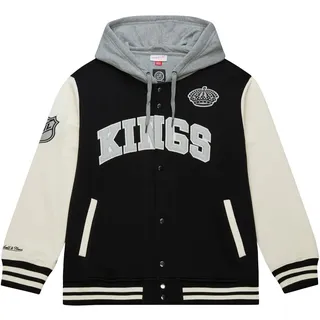Mitchell & Ness Courtside Fleece NHL Vintage College Jacke mit Kapuze - Los Angeles Kings, Größe L, Druckknopf Verschluss, Herren, Frauen, Kinder, Unisex, Frühling, Sommer, Herbst, Winter