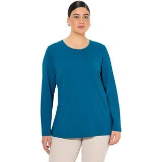 Ulla Popken Damen große Größen Übergrößen bis 72, Basic T-Shirt, Oberteil, Regular Fit, Rundhalsausschnitt, Halbarm, blaugrün 58+ 486910768-58+