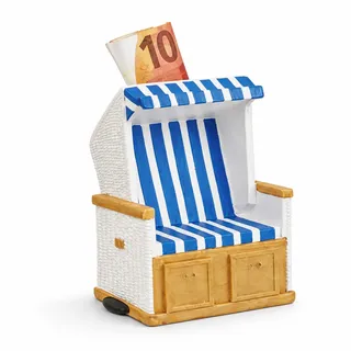 Topshop24you Strandkorb Spardose Urlaubskasse Reisekasse, Blau 11,5 cm | PU-Gehäuse; für Münzen & gefaltete Scheine; als Geldgeschenk und maritime Deko