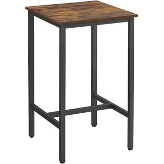 VASAGLE Bartisch, Stehtisch, Küchentisch, hoch, mit Stahlgestell, 60 x 60 x 106 cm, einfache Montage, für Küche, Wohnzimmer, Industrie-Design, vintagebraun-schwarz LBT035K01