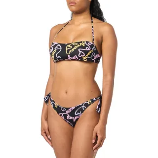 EMPORIO ARMANI Damen Logomania Band & Bow Brazilian Bikini Set, Black/Heart Logo PR, L