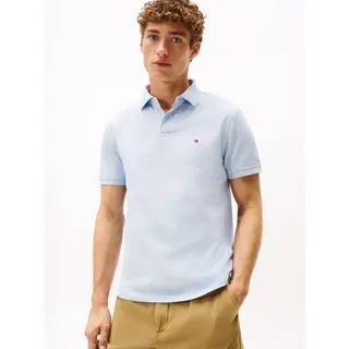 Poloshirt TOMMY HILFIGER "1985 REGULAR POLO mit Kontraststreifen und Knopfleiste", Herren, Gr. XXL (56), blau (breezy blau), Jersey, Obermaterial: 96% Baumwolle, 4% Elasthan, bestickt, unifarben, normal hüftbedeckend, hoch geschlossener Ausschnitt, eingesetzt Bündchen, Shirts Poloshirt, unifarben, sportlich, regular fit, Baumwollmix, Polokragen