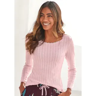 Pyjamaoberteil S.OLIVER, Damen, Gr. 36/38, rosa (blassrosa), Feinstrick, Obermaterial: 100% Baumwolle, unifarben, figurumspielend hüftlang, Rundhals, eingesetzt Spitze, Shirts Pyjamaoberteil, aus Ajour-Strick, Topseller