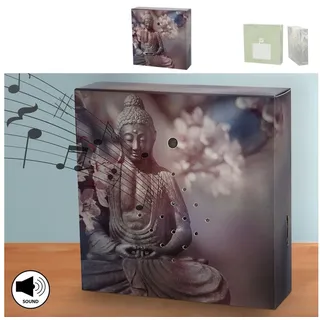 Cepewa Soundbox 'Buddha' Bewegungssensor | 12x12x3,5cm Pappe Kunststoff | Meditationssound Lautstärke regulierbar (1 x Soundbox Buddha)