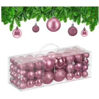 Relaxdays Weihnachtskugeln 76er Set, Rosa,Silber