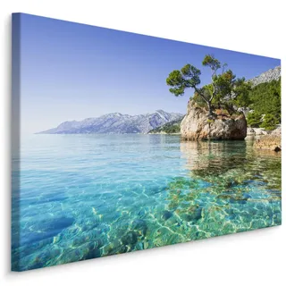 Muralo Leinwandbild Meer in Kroatien Berge Landschaft 3D 70x50 , Blau , Textil , Landschaft/Berg, Wasser/Strand/Meer, Baum/Pflanze/Natur , Rechteckig , 70x50 cm , Bilder & Rahmen, Bilder, Leinwandbilder