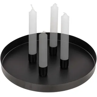 Metall Adventskranz mit 4 magnetischen Stab-Kerzenhaltern für Kerzen bis 2 cm Durchmesser - Tablett 25 cm Durchmesser - Deko Teller Advent Weihnachten