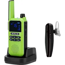 Retevis RA619 Walkie Talkie,PMR446 Funkgeräte mit Bluetooth, Vibration, Wiederaufladbare 1400 mAh Batterien, One Key Pairing, SOS, Großer Reichweite Funkgeräte für Radfahren, Jagen (Grün, 1 Stück)