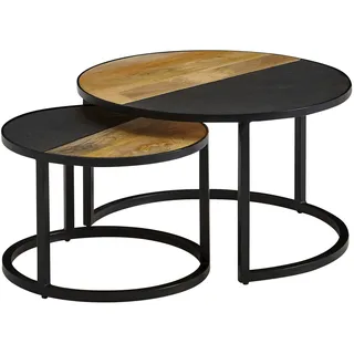 FineBuy Couchtisch FineBuy Wohnzimmertisch 2 teilig Massivholz Rund Beistelltisch Tisch