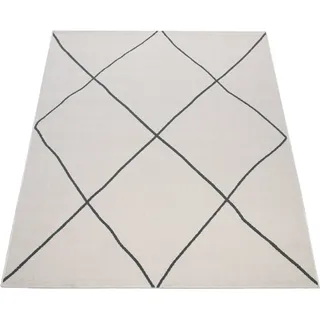 Paco Home Teppich Wohnzimmer, Mit Modernem Skandi Rauten Muster Kurzflor, Hell in Weiß 120x170 cm