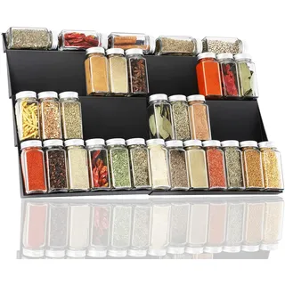 JESIFFY Gewürzregal Schublade Gewürz Schubladeneinsatz, Gewürzhalter organizer 30cm bis 60cm ausziehbar, Gewürzschublade Ordnungssystem mit 4 Ebenen(Ohne Gewürzglas)