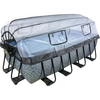 EXIT TOYS EXIT Stone Pool Grau 400 x 200 x 122 cm inkl. Sandfilteranlage, Abdeckung, Wärmepumpe, Poolleiter, Reparaturset